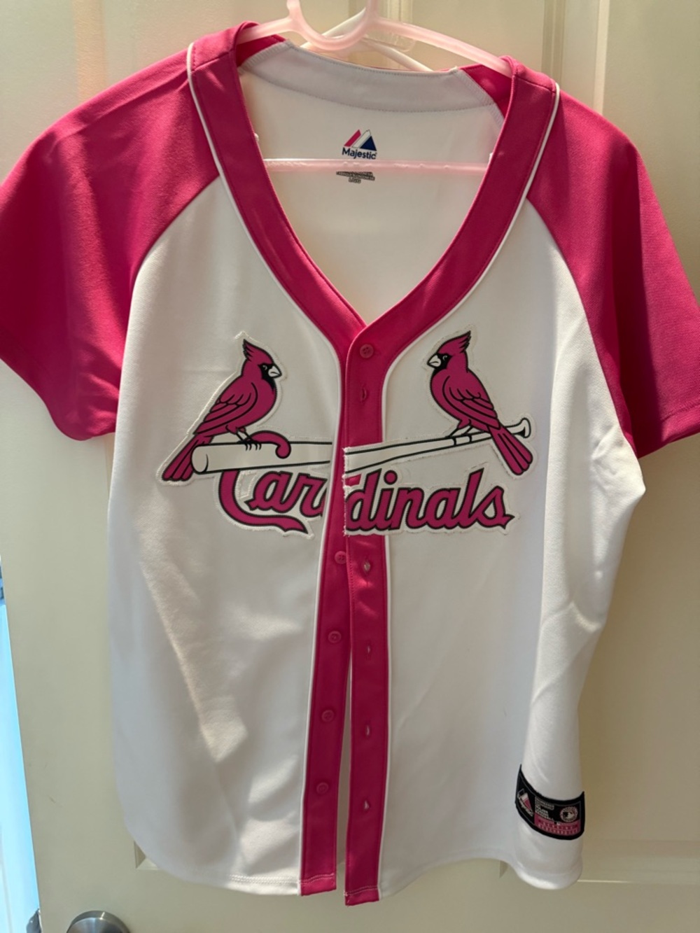 Majestic Cardinals White and Pink Button-Front Jersey